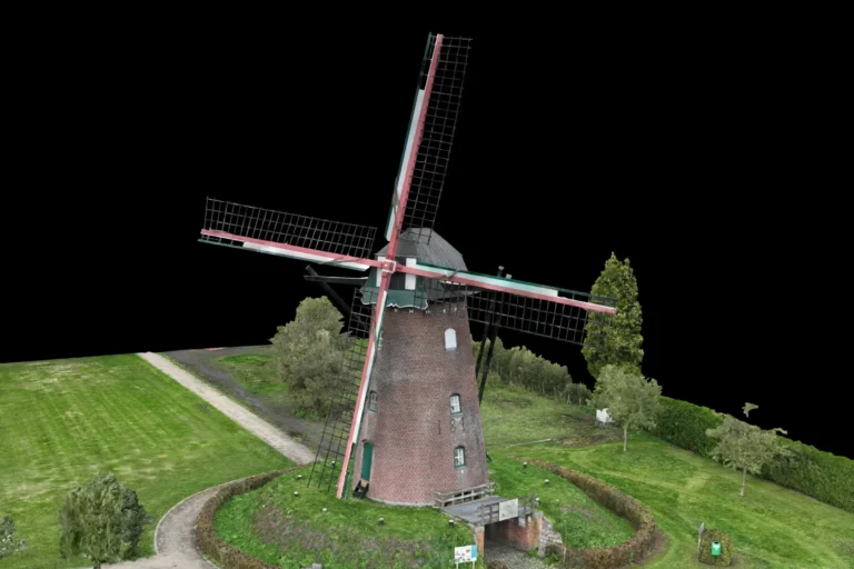 3D-model van de Scherpenbergmolen en het molenerf, gezien van de voorkant
