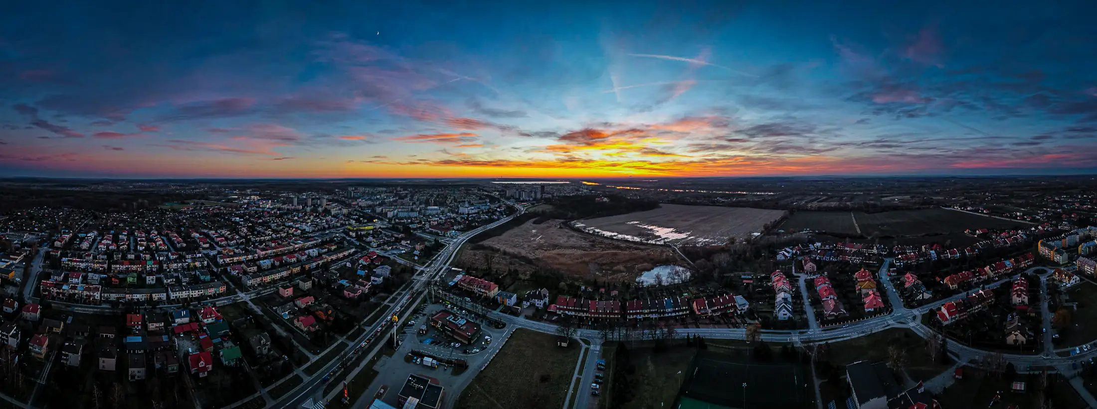 Aerial view at sunset
